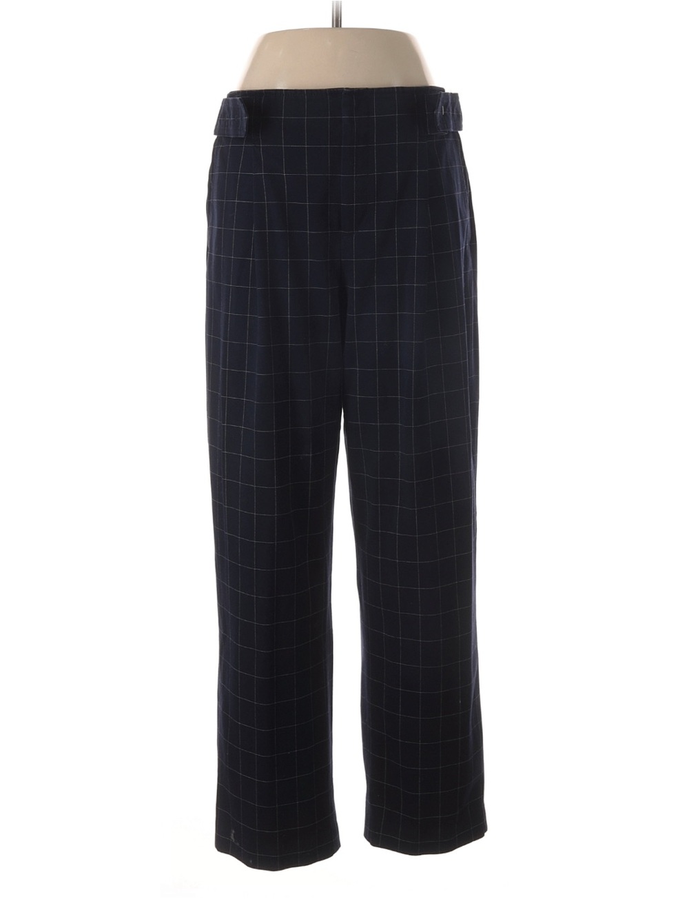 Windowpane Navy Wide-Leg Trousers